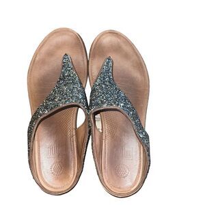FitFlop Brown Glitter and Rhinestone Thong Sandals Size 11